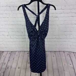LL Bean Navy and White Polka Dot Swim Dress Size 18 Long
